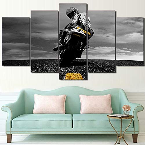 YANGMAN Canvas Wall Art Valentino Rossi Yamaha Motogp Leinwand Wandart Bild Bild für Bar Home Dekoration Bild,B,30x40*2+30x60*2+30x80*1