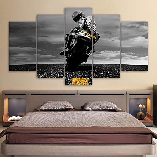 YANGMAN Canvas Wall Art Valentino Rossi Yamaha Motogp Leinwand Wandart Bild Bild für Bar Home Dekoration Bild,B,30x40*2+30x60*2+30x80*1