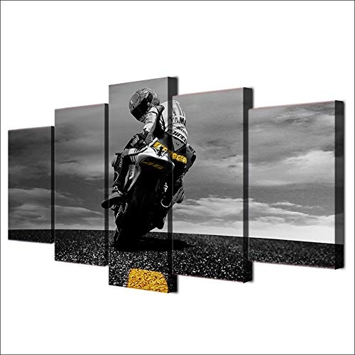 YANGMAN Canvas Wall Art Valentino Rossi Yamaha Motogp Leinwand Wandart Bild Bild für Bar Home Dekoration Bild,B,30x40*2+30x60*2+30x80*1