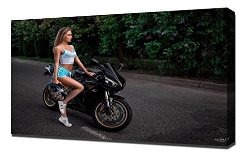 Pingoo Prints Leinwandbild Mädchen mit Yamaha R1...