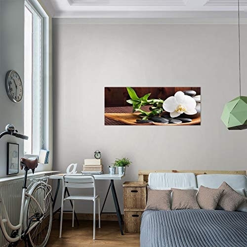 Bilder Feng Shui Orchidee Wandbild 100 x 40 cm Vlies - Leinwand Bild XXL Format Wandbilder Wohnzimmer Wohnung Deko Kunstdrucke Braun 1 Teilig - Made IN Germany - Fertig zum Aufhängen 502312a
