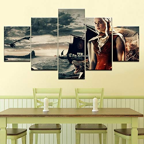 JSBVM Zuhause dekorativ Leinwanddruck Malerei Wandkunst 5 Stücke Game of Thrones Fernsehen Poster Für Wohnzimmer Wand Dekoration,A,30×50×2+30×70×2+30×80×1