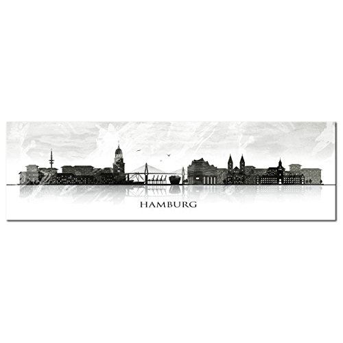 decomonkey Bilder Hamburg 150x45 cm XXL 1 Teilig Leinwandbilder Bild auf Leinwand Vlies Wandbild Kunstdruck Wanddeko Wand Wohnzimmer Wanddekoration Deko Stadt Aquarell City bunt