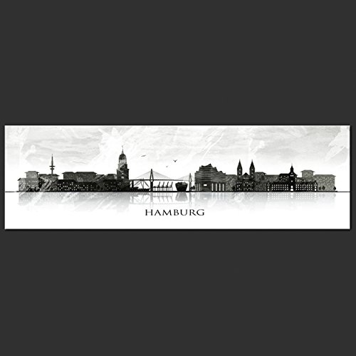 decomonkey Bilder Hamburg 150x45 cm XXL 1 Teilig Leinwandbilder Bild auf Leinwand Vlies Wandbild Kunstdruck Wanddeko Wand Wohnzimmer Wanddekoration Deko Stadt Aquarell City bunt