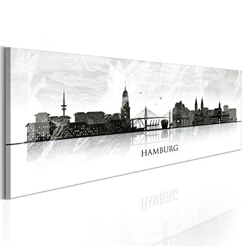 decomonkey Bilder Hamburg 150x45 cm XXL 1 Teilig Leinwandbilder Bild auf Leinwand Vlies Wandbild Kunstdruck Wanddeko Wand Wohnzimmer Wanddekoration Deko Stadt Aquarell City bunt