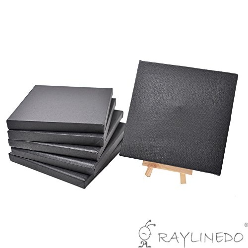 RayLineDo® Mini-Künstler-Leinwandrahmen, schwarz, 15 x 15 cm, für Öl-, Wasserfarben, Maltafel, flache Leinwand, 6 Stück, mit 1 Mini-Holzstaffelei