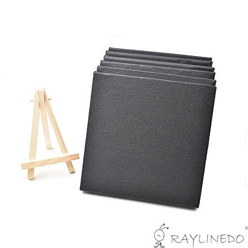 RayLineDo® Mini-Künstler-Leinwandrahmen, schwarz, 15 x 15 cm, für Öl-, Wasserfarben, Maltafel, flache Leinwand, 6 Stück, mit 1 Mini-Holzstaffelei