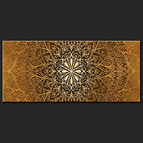 decomonkey Bilder Mandala 100x45 cm 1 Teilig Leinwandbilder Bild auf Leinwand Vlies Wandbild Kunstdruck Wanddeko Wand Wohnzimmer Wanddekoration Deko Orient Abstrakt Zen Gold