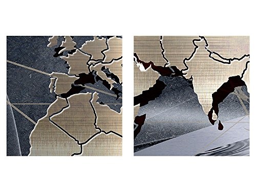 Bilder Weltkarte World Map Wandbild 200 x 100 cm Vlies - Leinwand Bild XXL Format Wandbilder Wohnzimmer Wohnung Deko Kunstdrucke Grau 5 Teilig - MADE IN GERMANY - Fertig zum Aufhängen 106851c