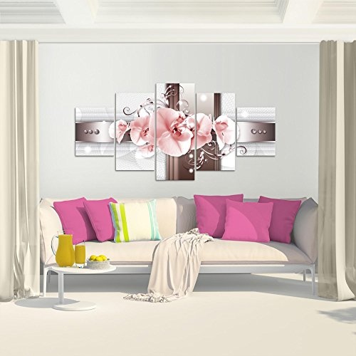 Bilder Blumen Orchidee Wandbild 200 x 100 cm Vlies - Leinwand Bild XXL Format Wandbilder Wohnzimmer Wohnung Deko Kunstdrucke Rosa 5 Teilig - MADE IN GERMANY - Fertig zum Aufhängen 008351b