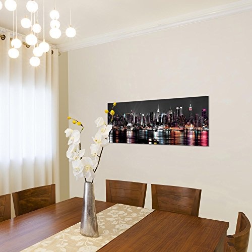 Bilder New York City Wandbild 100 x 40 cm Vlies - Leinwand Bild XXL Format Wandbilder Wohnzimmer Wohnung Deko Kunstdrucke Weiß 1 Teilig - Made IN Germany - Fertig zum Aufhängen 601912a