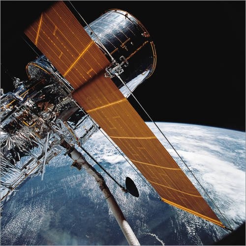 Posterlounge Leinwandbild 50 x 50 cm: Das Hubble Weltraumteleskop vor der Erde von Stocktrek Images - fertiges Wandbild, Bild auf Keilrahmen, Fertigbild auf echter Leinwand, Leinwanddruck