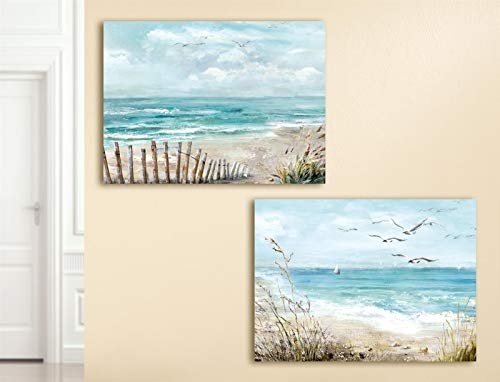 GILDE Bild Gemälde Möwenam Strand VE 2 so Creme braun türkis,Handgemalt auf Leinwand B x H x L 60 x 80 x 0 cm Set 2 Stück