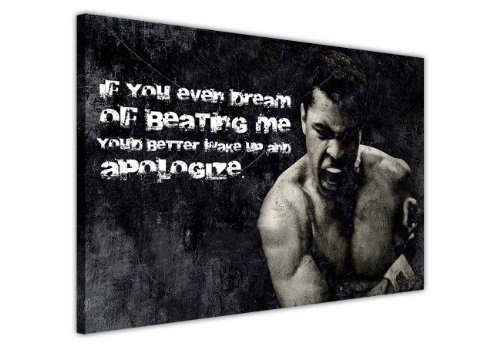 Kunstdruck auf Leinwand Art Wand Bilder Legenden Iconic Muhammad Ali APOLOGIZE Zitat Print Bild Raum Dekoration Home Wand schwarz und weiß Nostalgie Boxen Champions, canvas, schwarz / weiß, 0- A4 - 12" X 8" (30CM X 20CM)