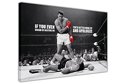Kunstdruck auf Leinwand, Wand-Bild, Motiv: Muhammad Ali, "Apologize"-Zitat, Kunstdruck, Bild, zur Raum-Dekoration, Heimdekoration, schwarz und weiß, Motiv: Box-Champion, canvas, 0- A4 - 12" X 8" (30CM X 20CM)
