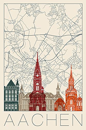 Artland Qualitätsbilder I Poster Kunstdruck Bilder Städte Deutschland Aachen Digitale Kunst Creme E2NI Retro Karte Aachen Deutschland und Skyline