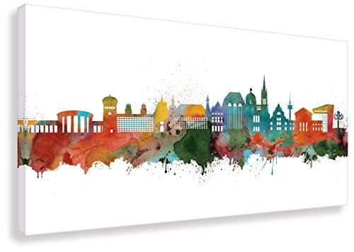 Kunstbruder Wandbild - Aachen Skyline Light (div. Größen) - Kunstdruck auf Leinwand Panorama Graffiti Wohnzimmerbild 60x120cm