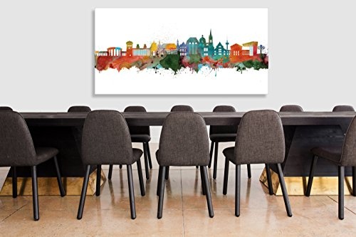 Kunstbruder Wandbild - Aachen Skyline Light (div. Größen) - Kunstdruck auf Leinwand Panorama Graffiti Wohnzimmerbild 60x120cm