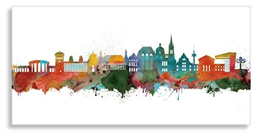 Kunstbruder Wandbild - Aachen Skyline Light (div. Größen) - Kunstdruck auf Leinwand Panorama Graffiti Wohnzimmerbild 60x120cm