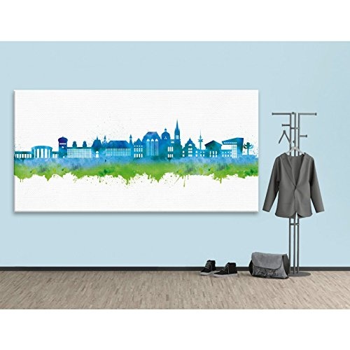 Kunstbruder Kunstdruck auf Leinwand - Aachen Skyline - Blau (div. Größen) 70x140cm