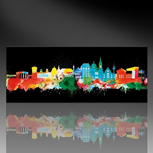Kunstbruder Kunstdruck auf Leinwand - Aachen Skyline - Neon (div. Größen) 40x100cm