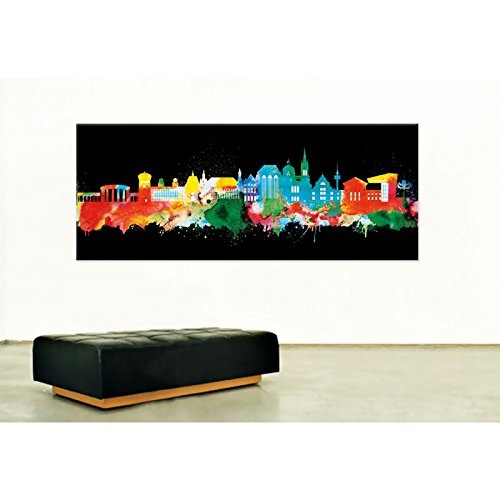 Kunstbruder Kunstdruck auf Leinwand - Aachen Skyline - Neon (div. Größen) 40x100cm