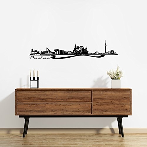 Wandkings Wandtattoo "Skyline Aachen (mit Sehenswürdigkeiten und Wahrzeichen der Stadt)" 150 x 32 cm schwarz - erhältlich in 33 Farben