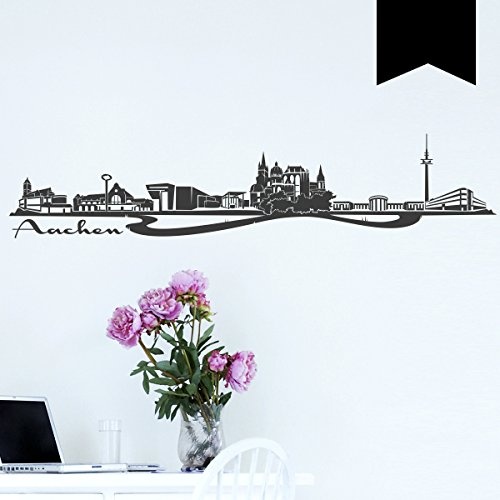 Wandkings Wandtattoo "Skyline Aachen (mit Sehenswürdigkeiten und Wahrzeichen der Stadt)" 150 x 32 cm schwarz - erhältlich in 33 Farben