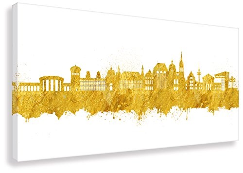 Kunstbruder Wandbild - Aachen Skyline Weiss/Gold (div. Größen) - Kunstdruck auf Leinwand Streetart Graffiti Like Banksy Bürobild 50x100cm