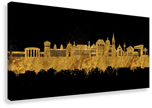 Kunstbruder Wandbild - Aachen Skyline Gold (div. Größen) - Kunst Druck auf Leinwand Street Art Like Banksy Panorama Arbeitszimmerbild 100x200cm