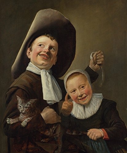 Das Museum Outlet – Judith Leyster – Ein Junge und ein Mädchen mit einer Katze und einem Aal, gespannte Leinwand Galerie verpackt. 29,7 x 41,9 cm