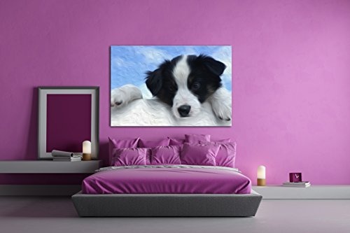 deyoli süßer Australischer Schäferhund Effekt: Zeichnung Format: 100x70 als Leinwand, Motiv fertig gerahmt auf Echtholzrahmen, Hochwertiger Digitaldruck mit Rahmen, Kein Poster oder Plakat