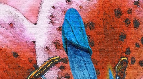 Unbekannt Penis auf Leinwand - erotische Kunst - blauer Penis gehüllt in roter Lilie - erotische Kunst Akt Erotik Bild mit Keilrahmen direkt vom Künstler - Wandbild - EINWEG Verpackung -