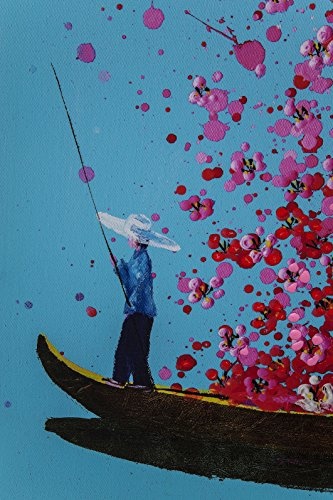 KARE Design Bild Touched Flower Boat, XXL Leinwandbilder auf Keilrahmen, Wanddekoration mit Boot und Blumen, Blau-Pink (H/B) 160x120cm
