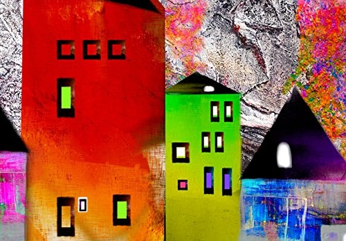 murando - Bilder 200x100 cm Vlies Leinwandbild 5 TLG Kunstdruck modern Wandbilder XXL Wanddekoration Design Wand Bild - Stadt bunt Abstrakt Häuser d-A-0052-b-m
