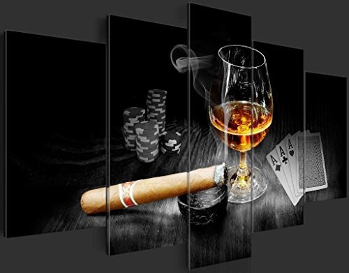 murando - Bilder 225x112 cm Vlies Leinwandbild 5 TLG Kunstdruck modern Wandbilder XXL Wanddekoration Design Wand Bild - Alkohol Zigarre Poker Whisky i-A-0101-b-o