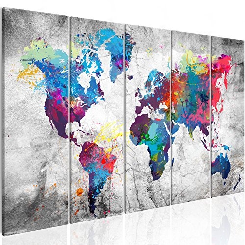 murando - Bilder Weltkarte 225x90 cm Vlies Leinwandbild 5 Teilig Kunstdruck modern Wandbilder XXL Wanddekoration Design Wand Bild - Abstrakt bunt Landkarte Reise k-A-0179-b-p