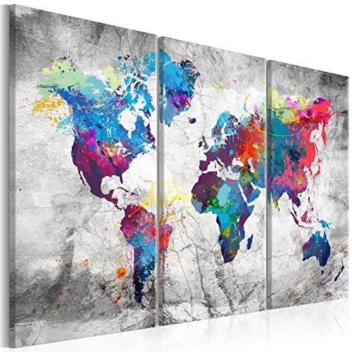 murando - Bilder Weltkarte 225x90 cm Vlies Leinwandbild 5 Teilig Kunstdruck modern Wandbilder XXL Wanddekoration Design Wand Bild - Abstrakt bunt Landkarte Reise k-A-0179-b-p