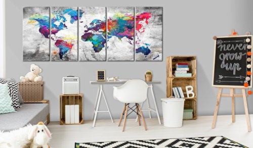 murando - Bilder Weltkarte 225x90 cm Vlies Leinwandbild 5 Teilig Kunstdruck modern Wandbilder XXL Wanddekoration Design Wand Bild - Abstrakt bunt Landkarte Reise k-A-0179-b-p