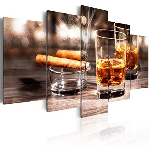 murando - Bilder 200x100 cm Vlies Leinwandbild 5 TLG Kunstdruck modern Wandbilder XXL Wanddekoration Design Wand Bild - Whisky Zigarre 030106-14