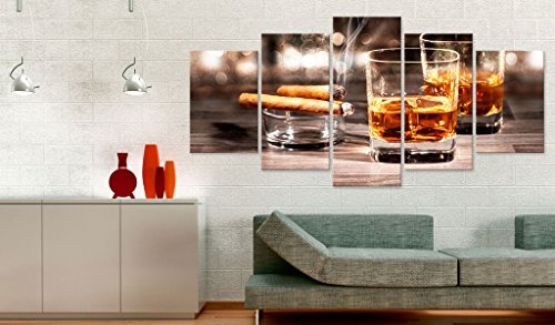 murando - Bilder 200x100 cm Vlies Leinwandbild 5 TLG Kunstdruck modern Wandbilder XXL Wanddekoration Design Wand Bild - Whisky Zigarre 030106-14