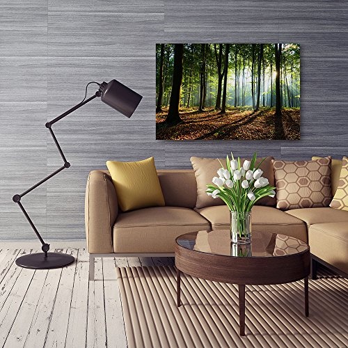 Feeby, Leinwandbild, Bilder, Wand Bild, Wandbilder, Kunstdruck 80x120cm, Wald, Baum, Landschaft, Natur, GRÜN