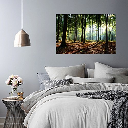 Feeby, Leinwandbild, Bilder, Wand Bild, Wandbilder, Kunstdruck 80x120cm, Wald, Baum, Landschaft, Natur, GRÜN