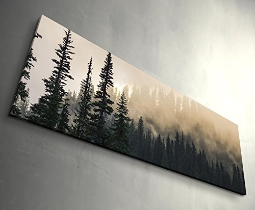 Eau Zone Wandbild auf Leinwand 150x50cm Wald im Nebel