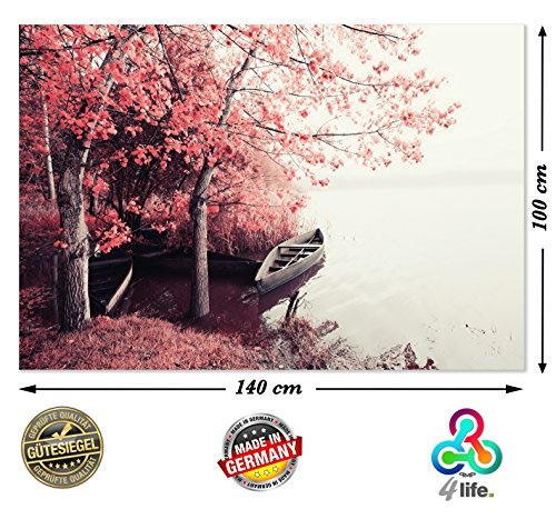 PMP-4life XXL Poster Boot bei rotem Wald | 140x100cm | hochauflösendes Fotoposter | Mystisches Wand-Foto extra groß | XL Wand-Bild | FineArt Wanddeko Bild modern minimalistisch See