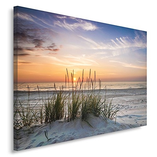 Feeby Frames, Leinwandbild, Bilder, Wand Bild, Wandbilder, Kunstdruck 30x40cm, Landschaft, Grass, Strand, Wasser, Meer, Sand, Himmel