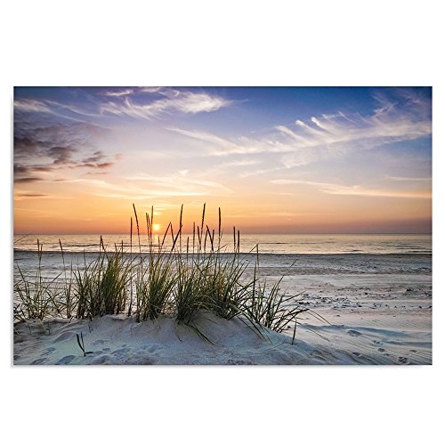 Feeby Frames, Leinwandbild, Bilder, Wand Bild, Wandbilder, Kunstdruck 30x40cm, Landschaft, Grass, Strand, Wasser, Meer, Sand, Himmel