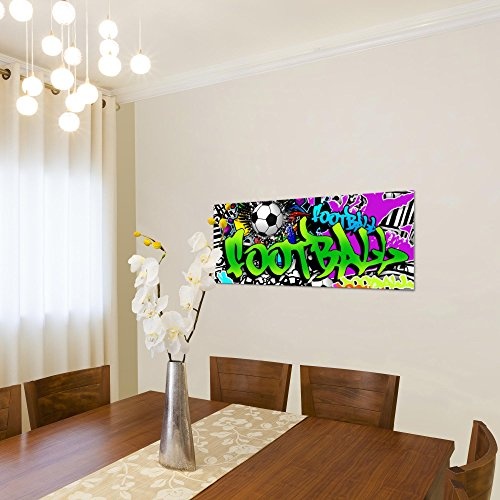 Bilder Fussball Graffiti Wandbild 100 x 40 cm Vlies - Leinwand Bild XXL Format Wandbilder Wohnzimmer Wohnung Deko Kunstdrucke Grün 1 Teilig - Made IN Germany - Fertig zum Aufhängen 402612a