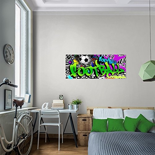 Bilder Fussball Graffiti Wandbild 100 x 40 cm Vlies - Leinwand Bild XXL Format Wandbilder Wohnzimmer Wohnung Deko Kunstdrucke Grün 1 Teilig - Made IN Germany - Fertig zum Aufhängen 402612a