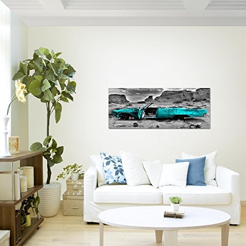 Bilder Auto Grand Canyon Wandbild Vlies - Leinwand Bild XXL Format Wandbilder Wohnzimmer Wohnung Deko Kunstdrucke Türkis 1 Teilig - MADE IN GERMANY - Fertig zum Aufhängen 602212b